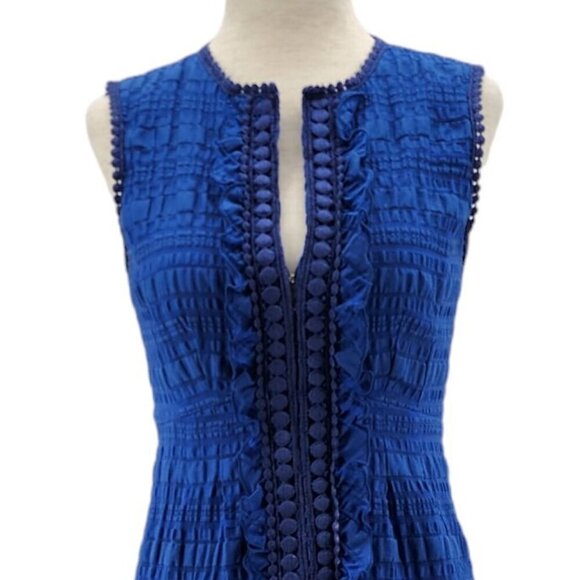 Nanette Lepore Textured Plaid Sleeveless Crochet Blue Mini Dress Womens 0 - Picture 2 of 9